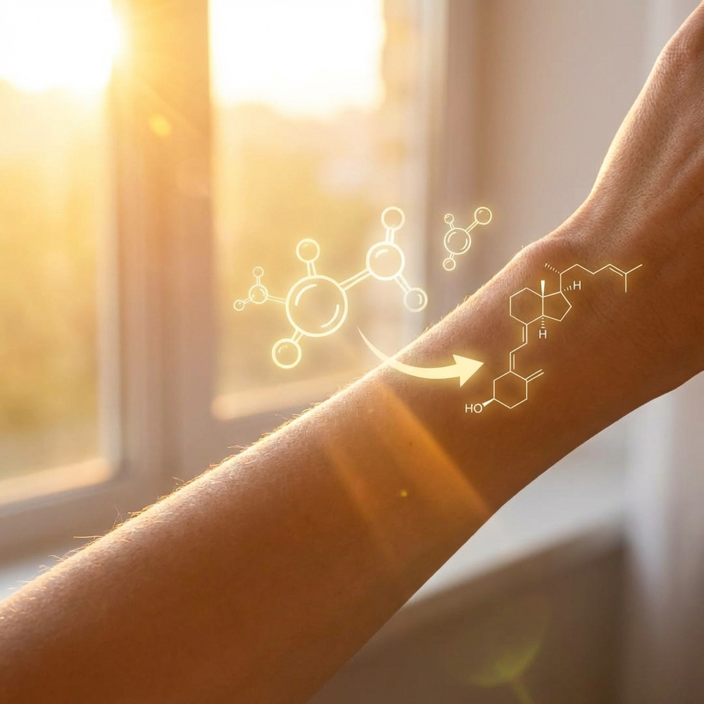 Rayons du soleil frappant la peau humaine pour synthétiser la vitamine D.